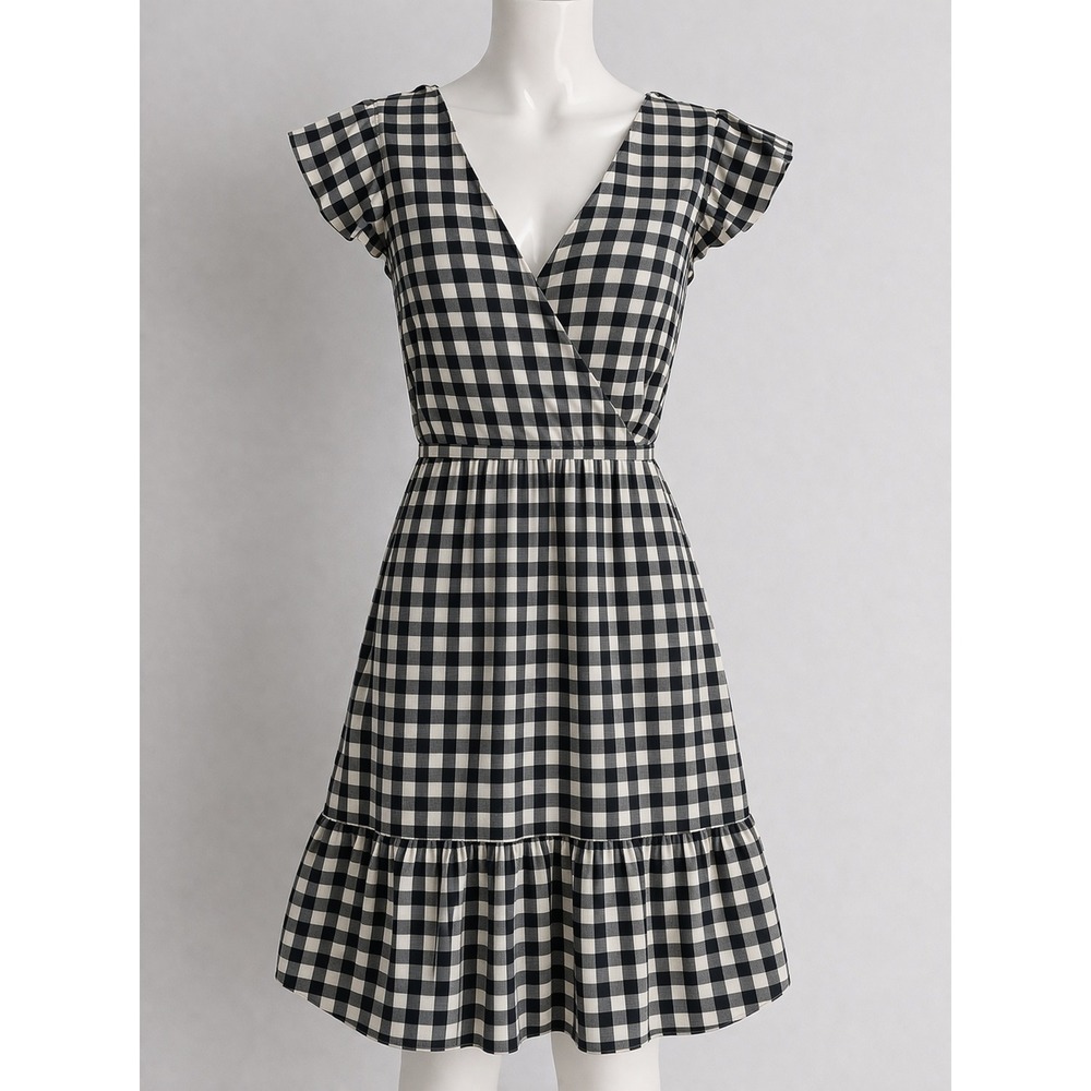 Old Navy Blue and White Gingham Wrap Dress